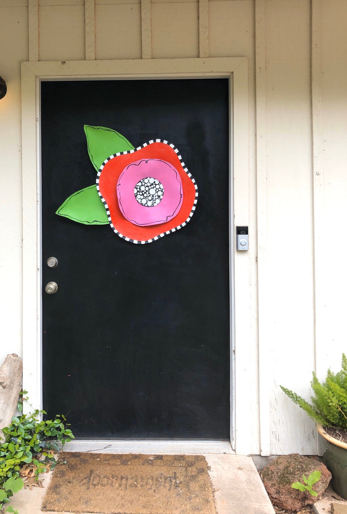 Spring Door Hanger / SUMMER DOOR HANGER / Screen Wire Extra Large Pink and Red Layered Flower with Dot Center Door Hanger Wall Decor Wreath