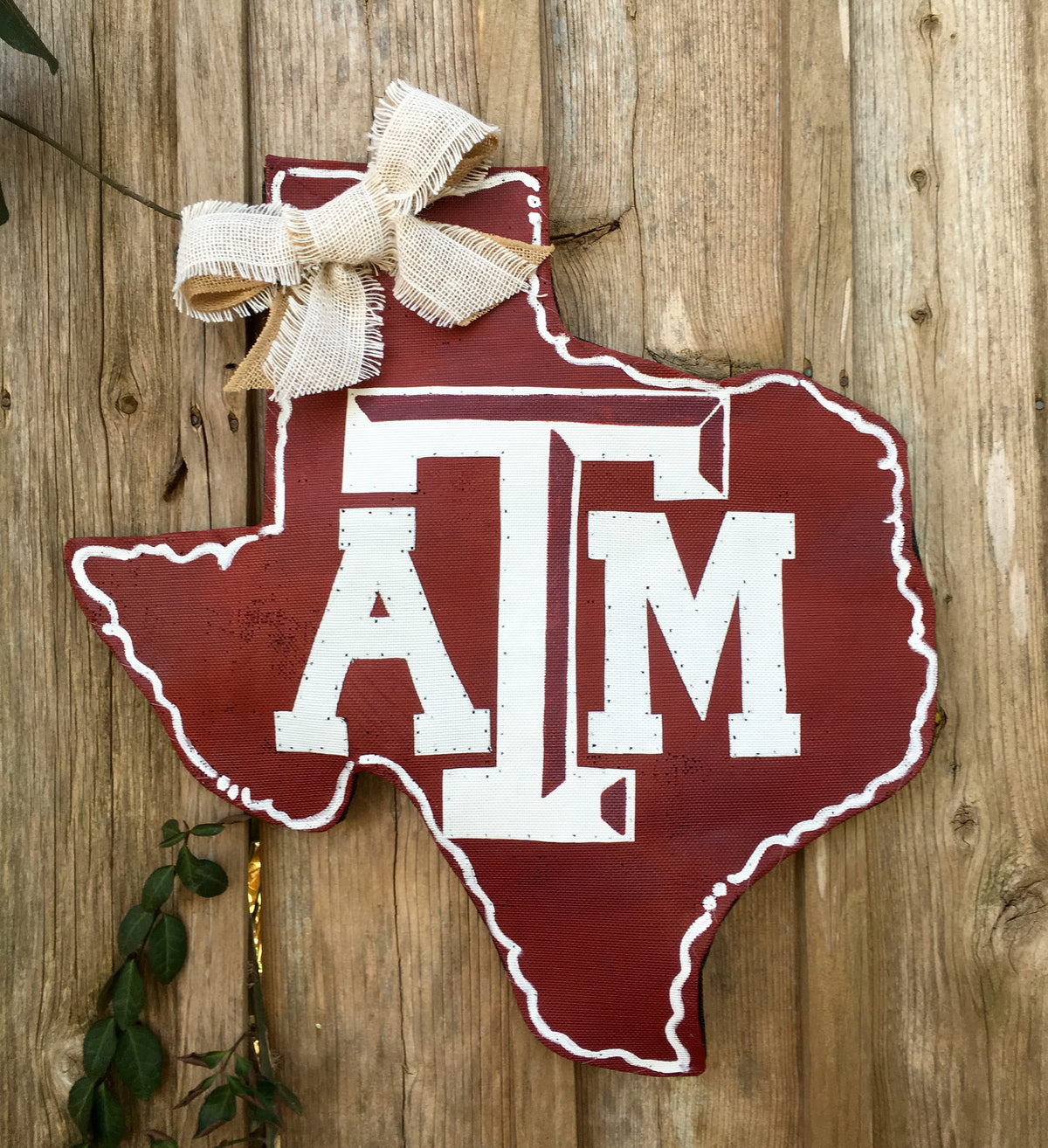 Texas A&M Gift / Texas AM Door Hanger /Screen Wire Maroon and White Texas Shaped Texas A and M Door Hanger Wreath Decor