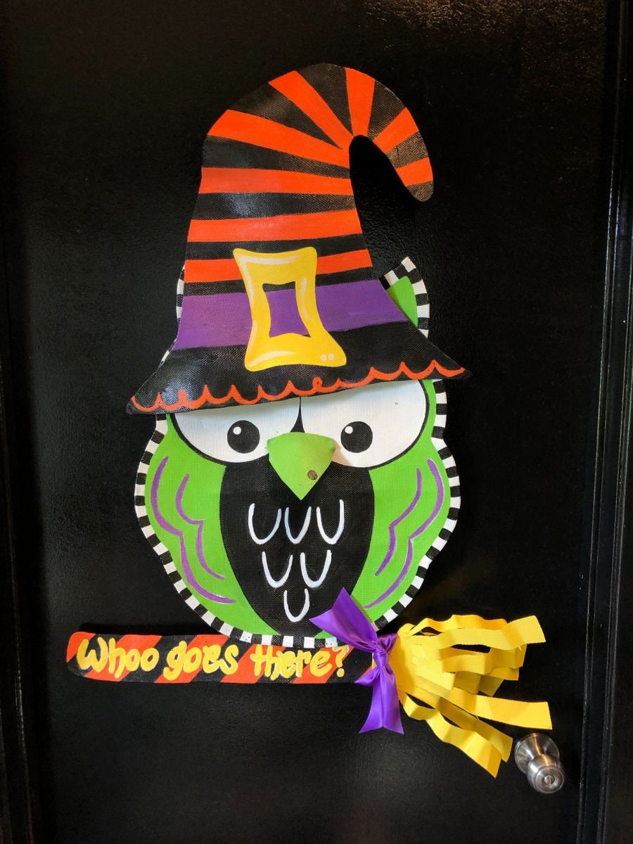 HALLOWEEN DOOR DECOR / Large Screen Wire Halloween Owl Witch Doornament Door Hanger