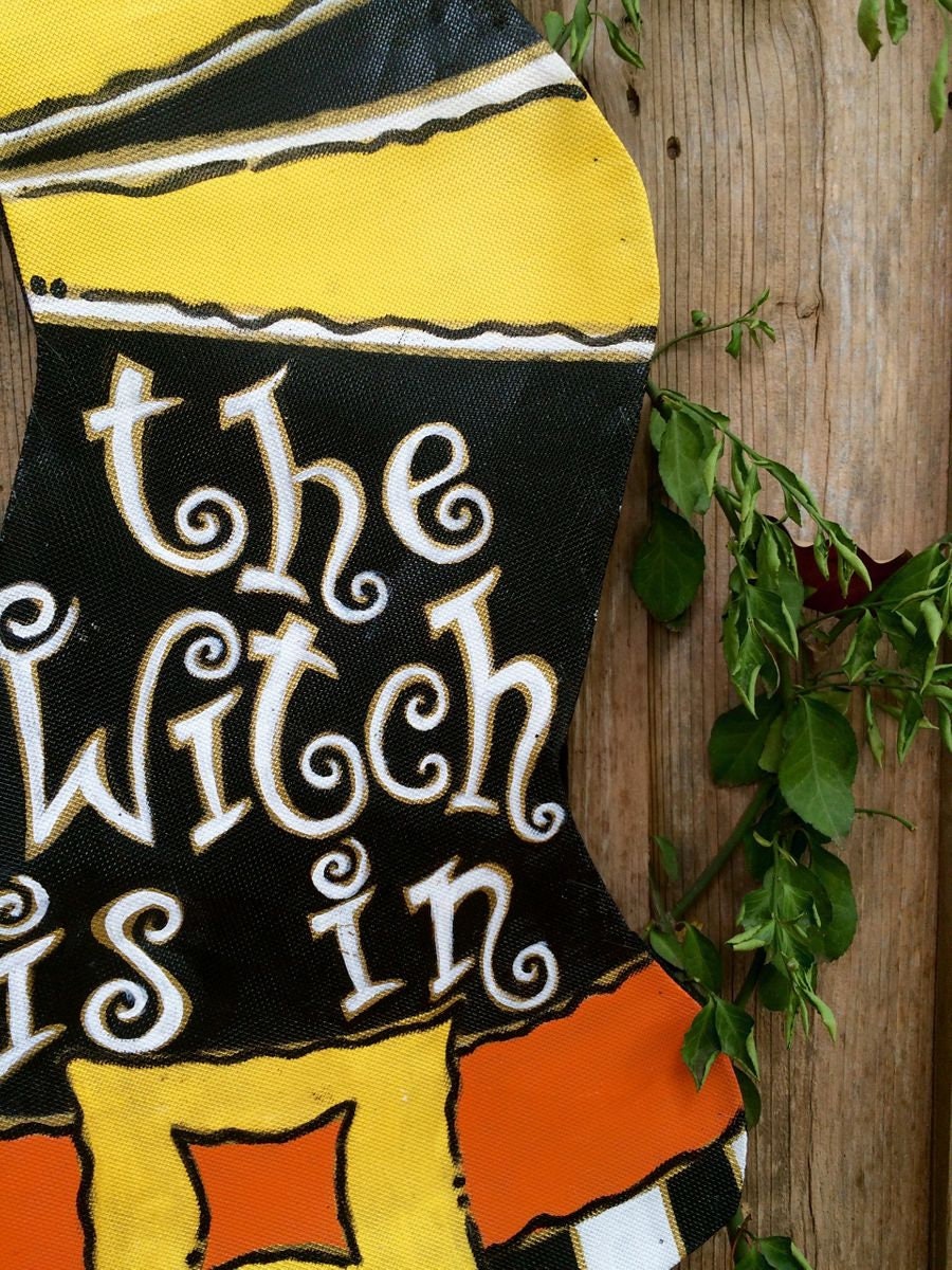 HALLOWEEN DOOR DECOR / Halloween Witches Hat with The Witch is In Door Hanger Wreath Decoration