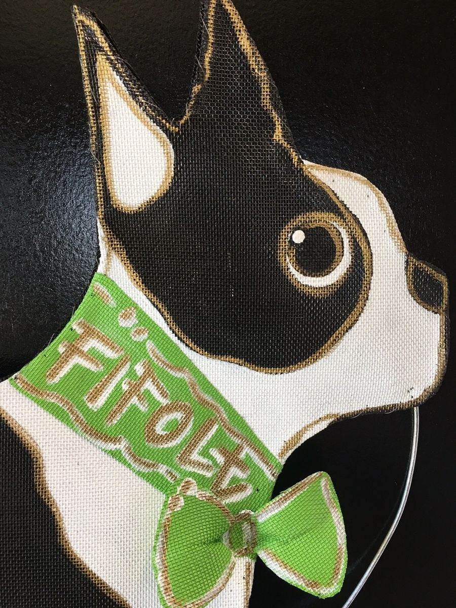 St Patrick’s Day Dog with Four Leaf Clover Shamrock Door Hanger..ANY DOG BREED!