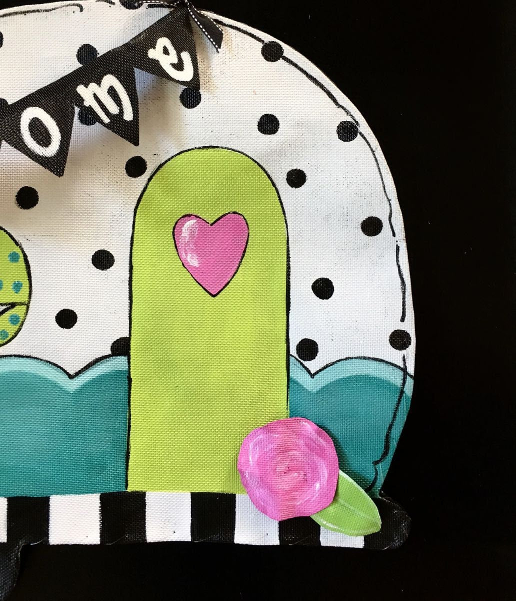 SUMMER DOOR DECOR / Bright Green and Pink Glamping Camper Screen Wire Doornament Doo Hanger Wreath
