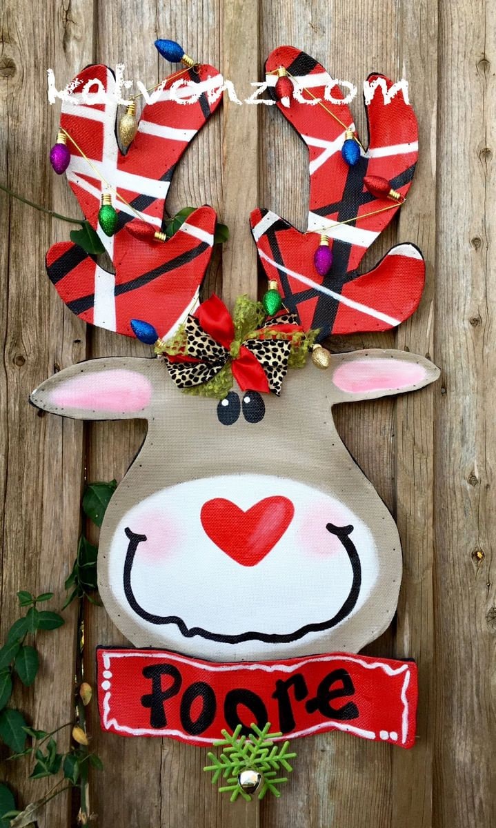 CHRISTMAS DOOR DECOR / Aluminum Screen Wire Whimsical Personalized Van Halen inspired Reindeer Door Hanger Wreath