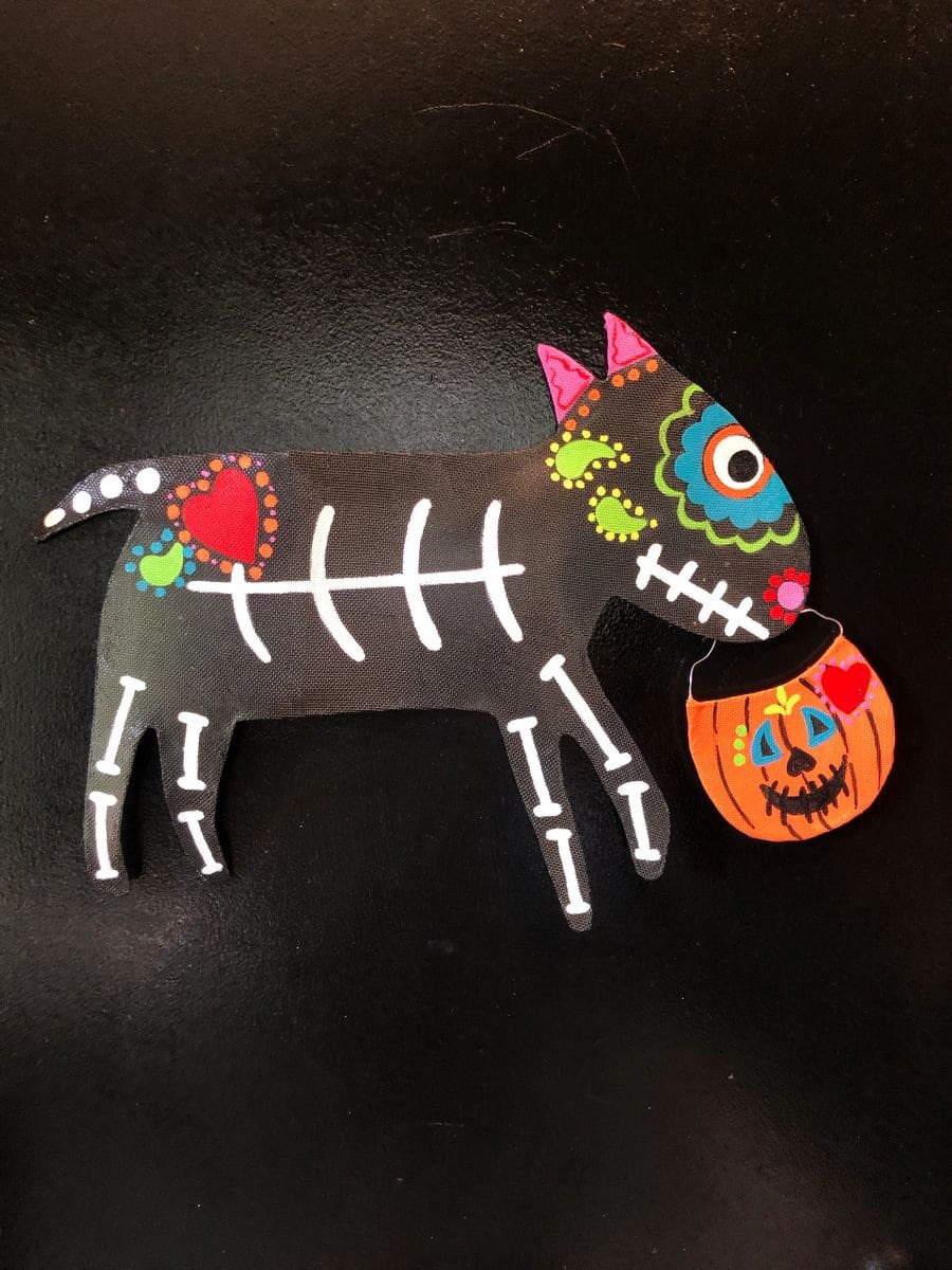 Halloween Door Decor / Screen Wire Halloween Day of the Dead Sugar Skull ANY DOG BREED with Pumpkin