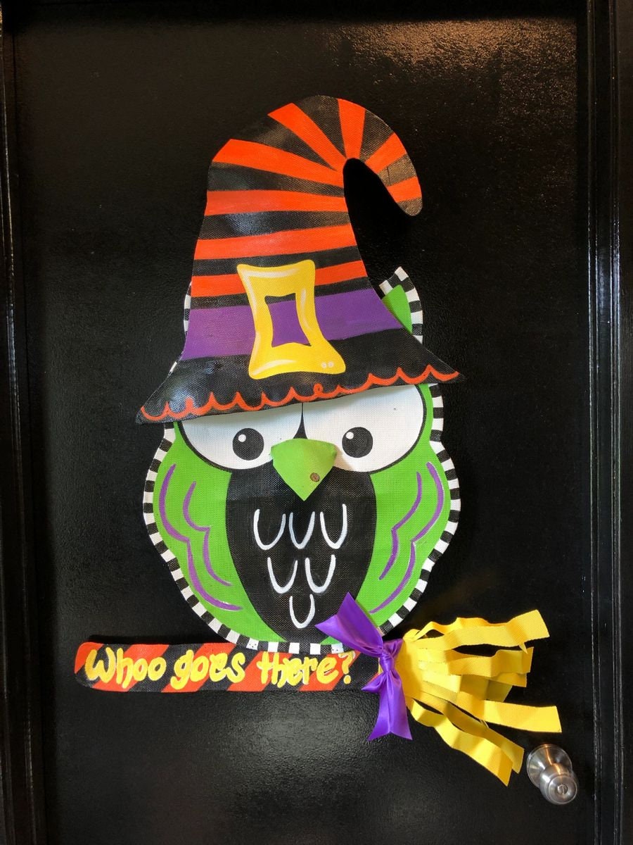 HALLOWEEN DOOR DECOR / Large Screen Wire Halloween Owl Witch Doornament Door Hanger