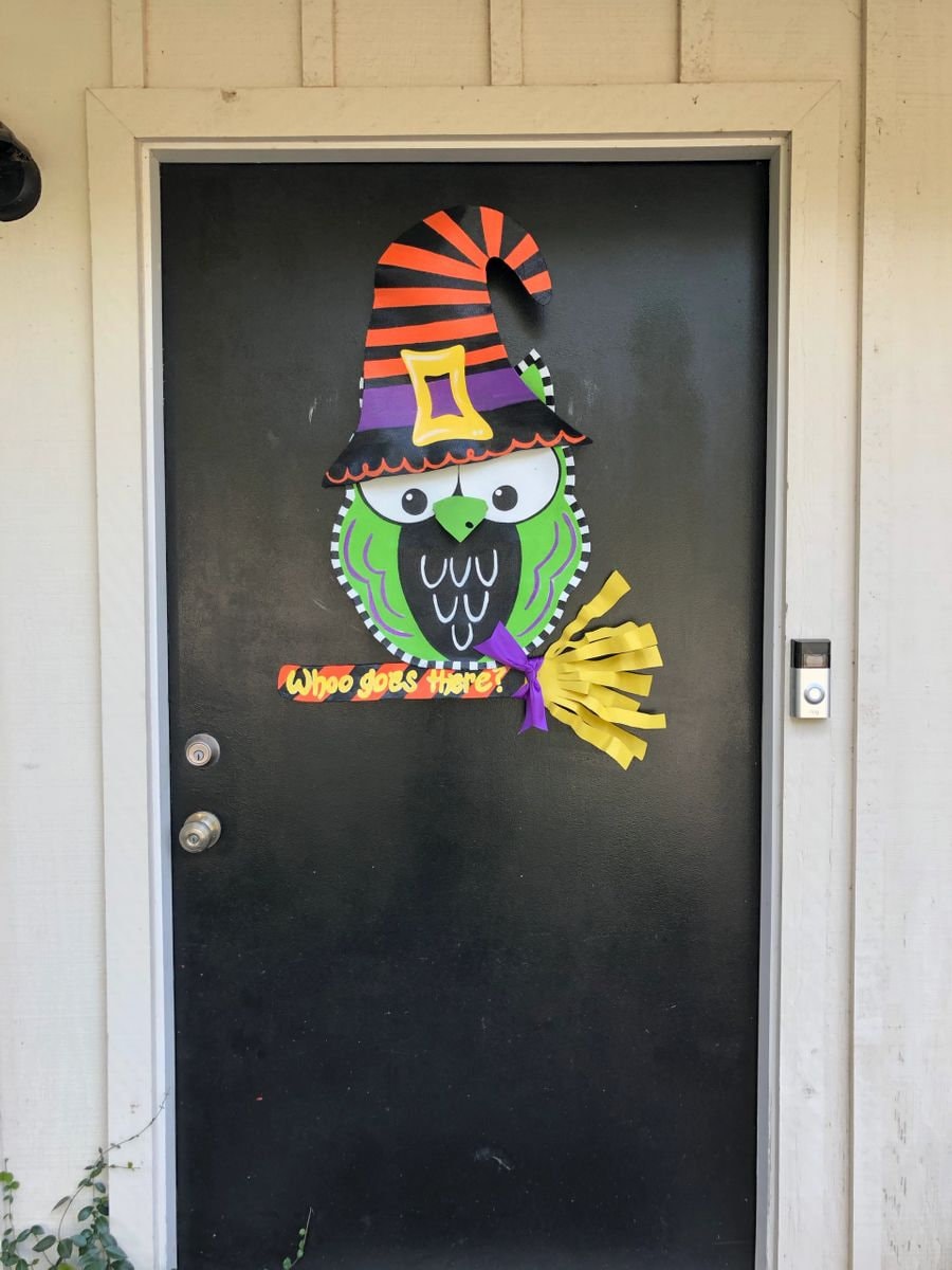 HALLOWEEN DOOR DECOR / Large Screen Wire Halloween Owl Witch Doornament Door Hanger