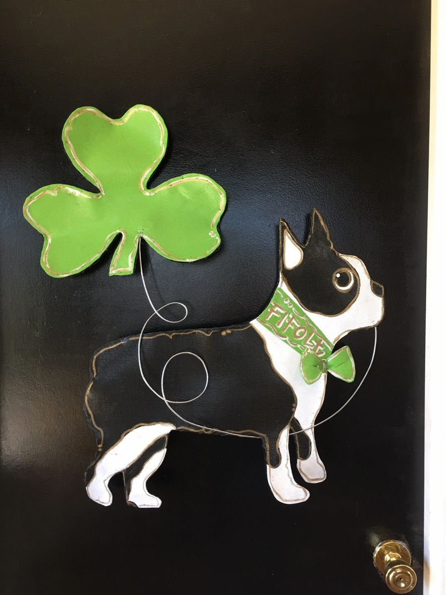 St Patrick’s Day Dog with Four Leaf Clover Shamrock Door Hanger..ANY DOG BREED!