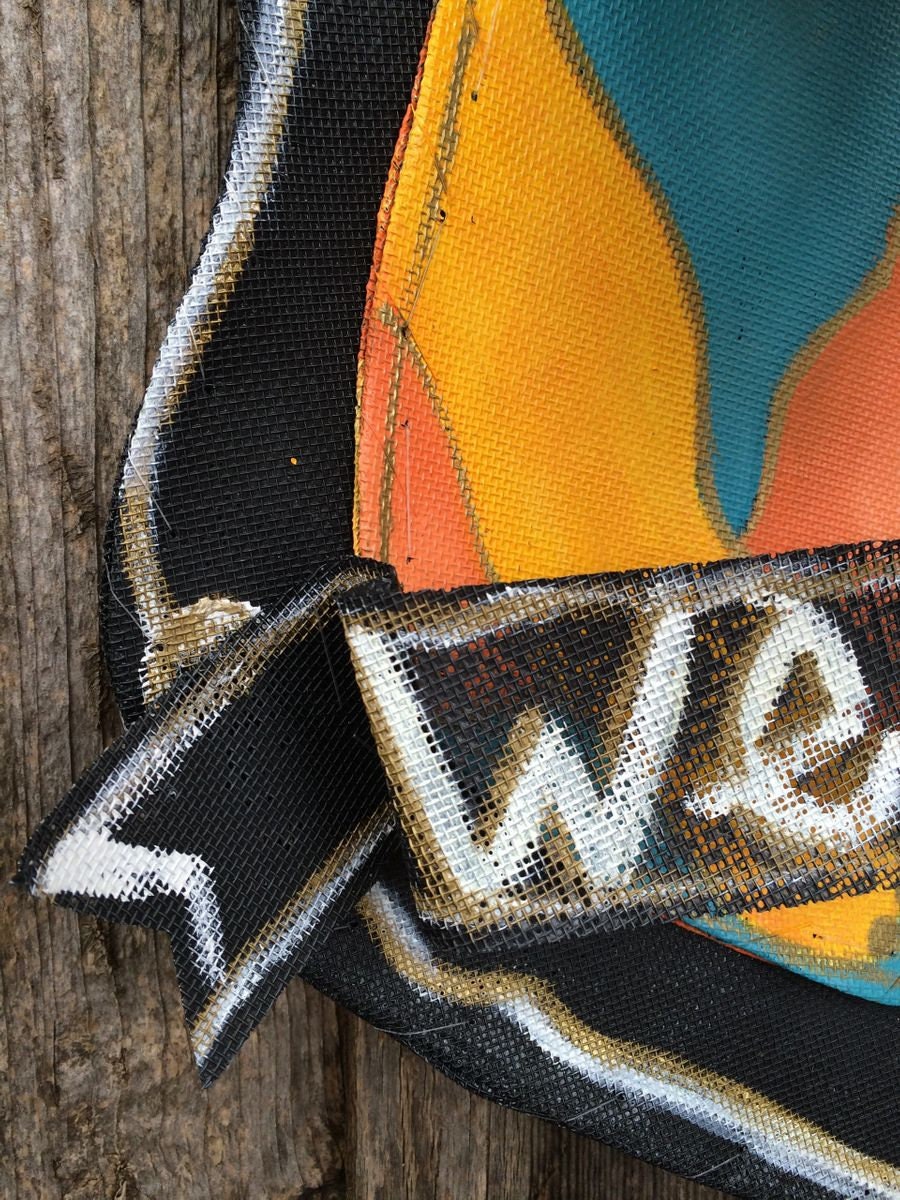 FALL DOOR DECOR / Screen Wire Fall Mounted Deer with Orange Turquoise and Mustard Camo Doornament Door Hanger Wreath