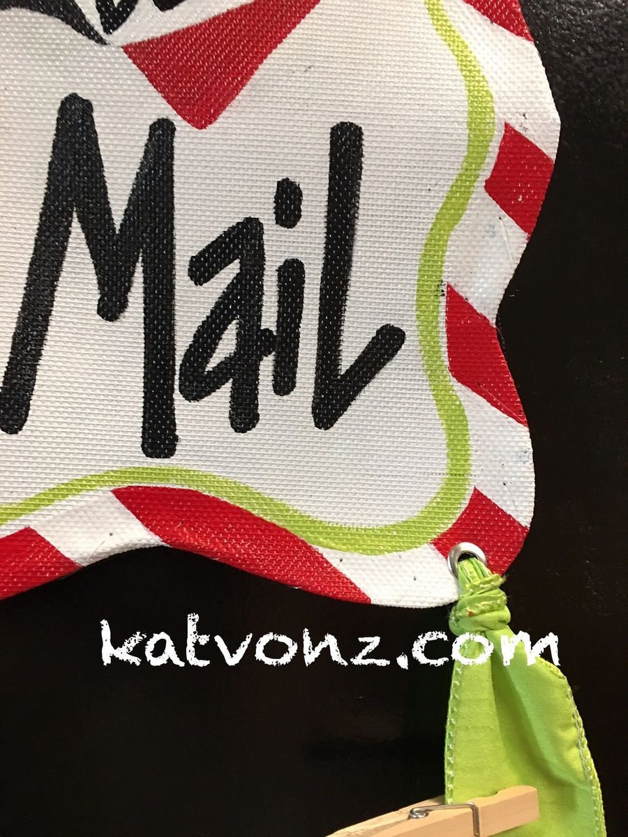 CHRISTMAS CARD HANGER / Aluminum Screen Whimsical Merry Mail Door Hanger with Ribbon for Attaching Holiday Greetings, Post Cards and Photos!