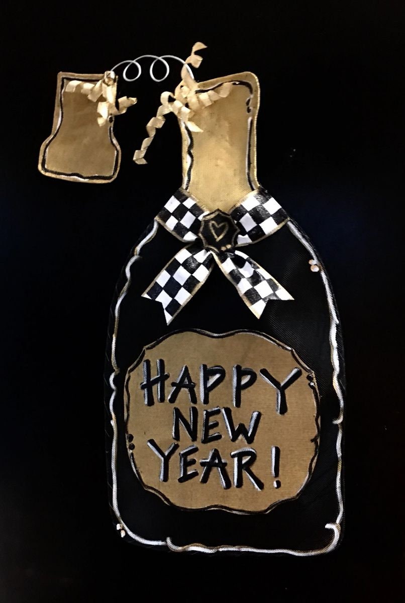 Happy New Year! Champagne Bottle Screen Wire Doornament