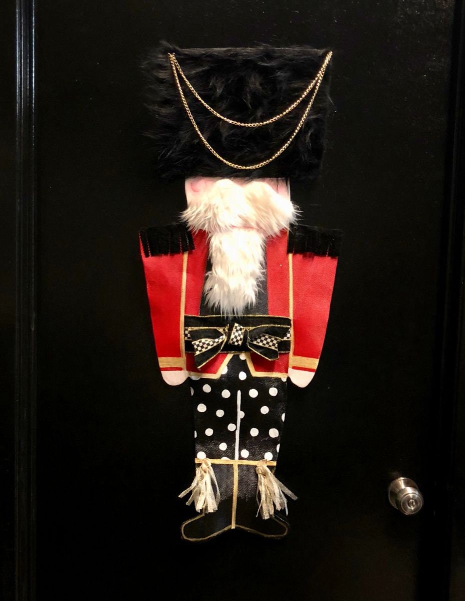 CHRISTMAS DOOR DECOR / Screen Wire Whimsical, Christmas Door Hanger, Nutcracker with Black Red and Gold Doornament Door Hanger