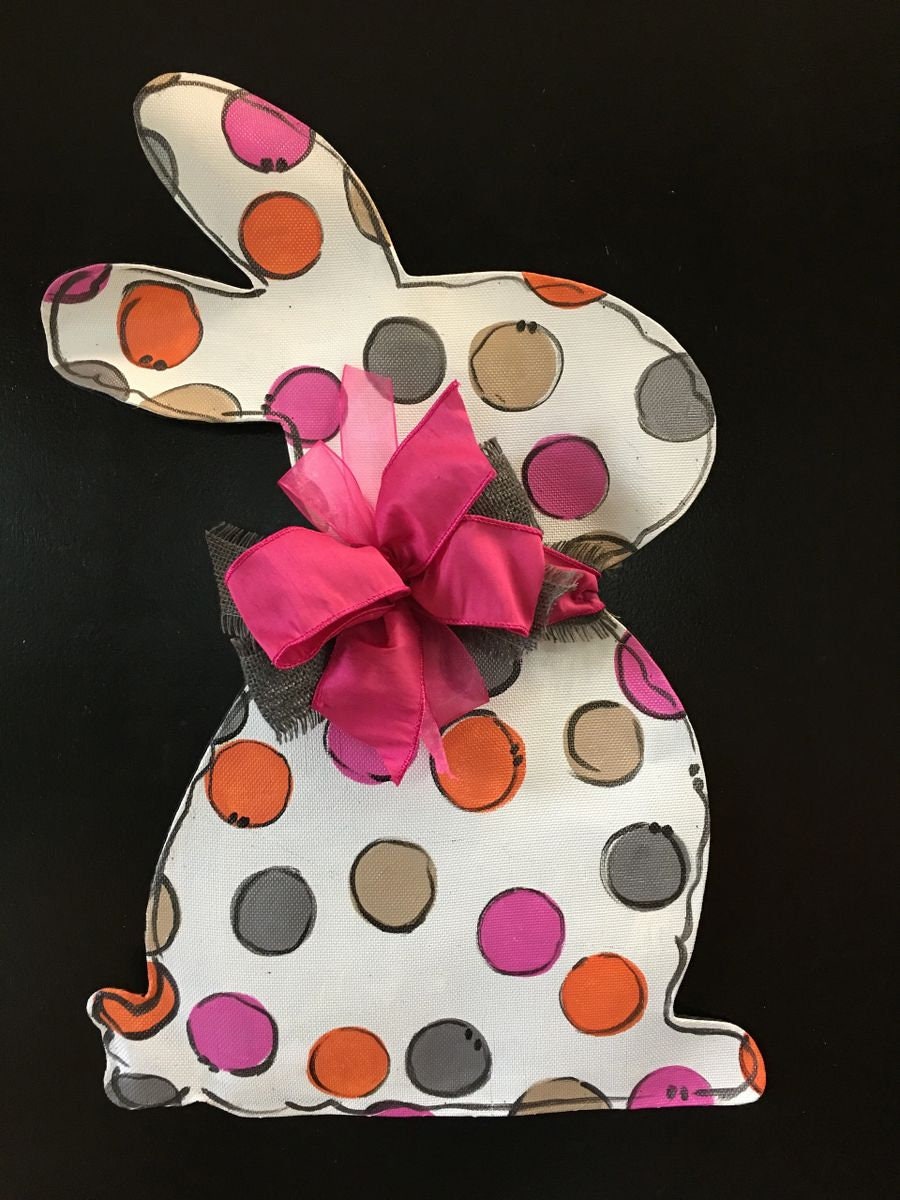 Bright Pink Spotted Screen Wire Easter Bunny with Matching Bow Doornament Door Hanger Wreath