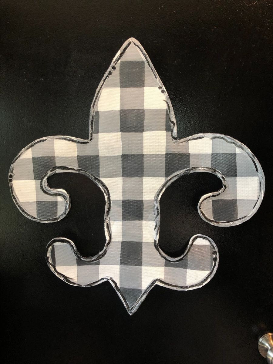 Screen Wire Gray and White Buffalo Check Magnet Fleur de Lis Mardi Gras Door Hanger with Attachment Options Wreath Decor