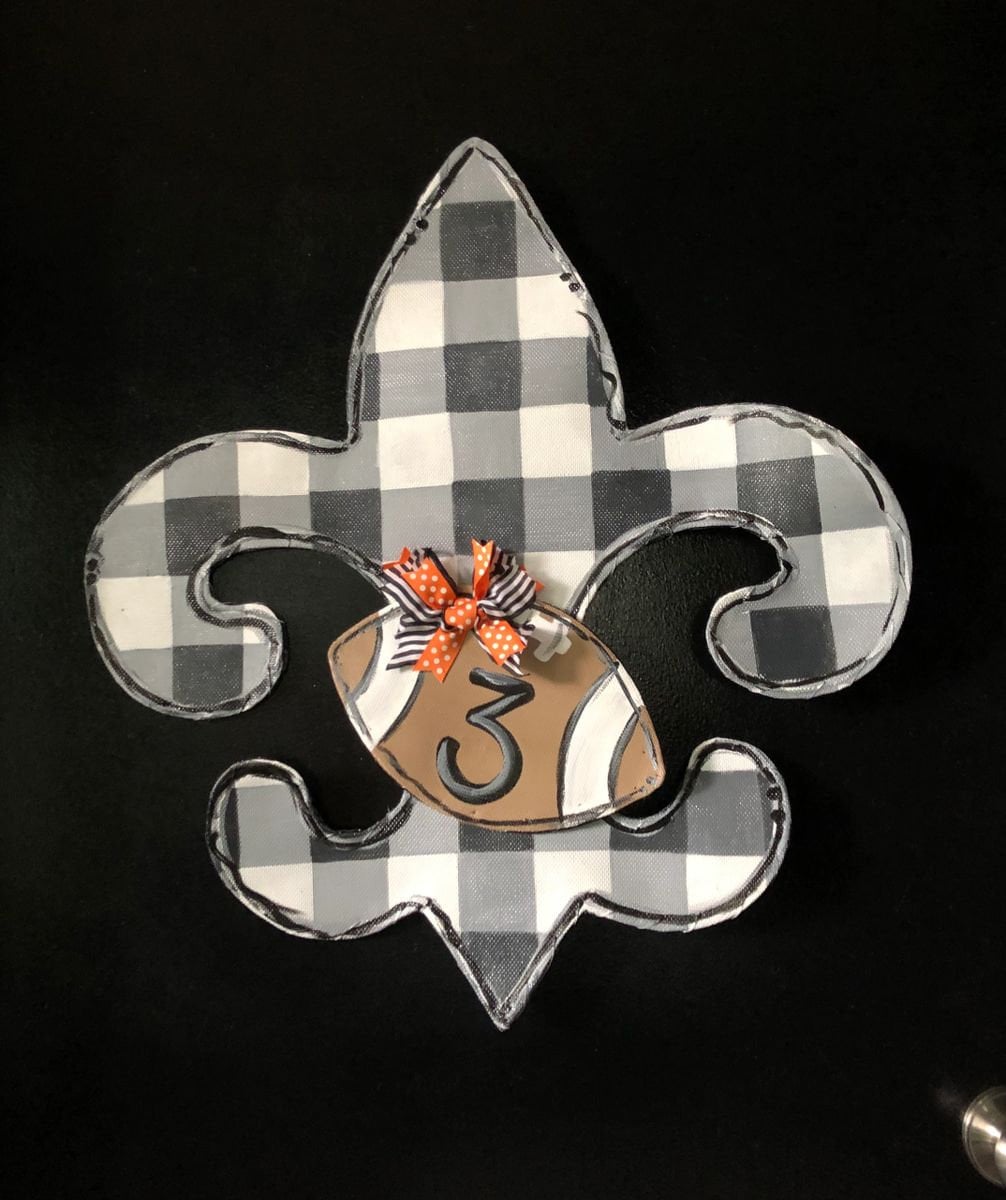 Screen Wire Gray and White Buffalo Check Magnet Fleur de Lis Mardi Gras Door Hanger with Attachment Options Wreath Decor