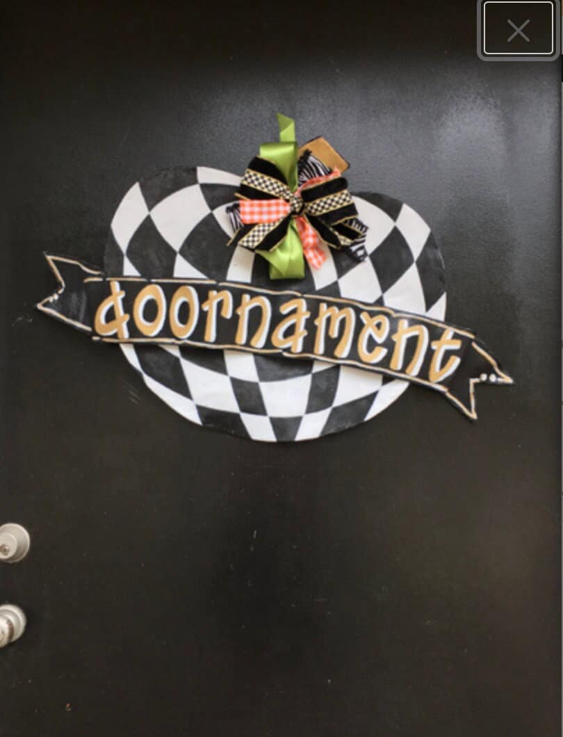 Aluminum Screen Wire Black and White Check Fall Thanksgiving Pumpkin with Personalized Banner