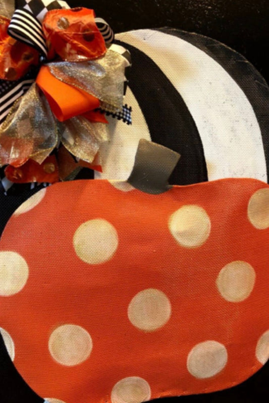 FALL DOOR DECOR / Screen Wire Black and White Striped Orange and Gold Polka Dot Fall Pumpkins