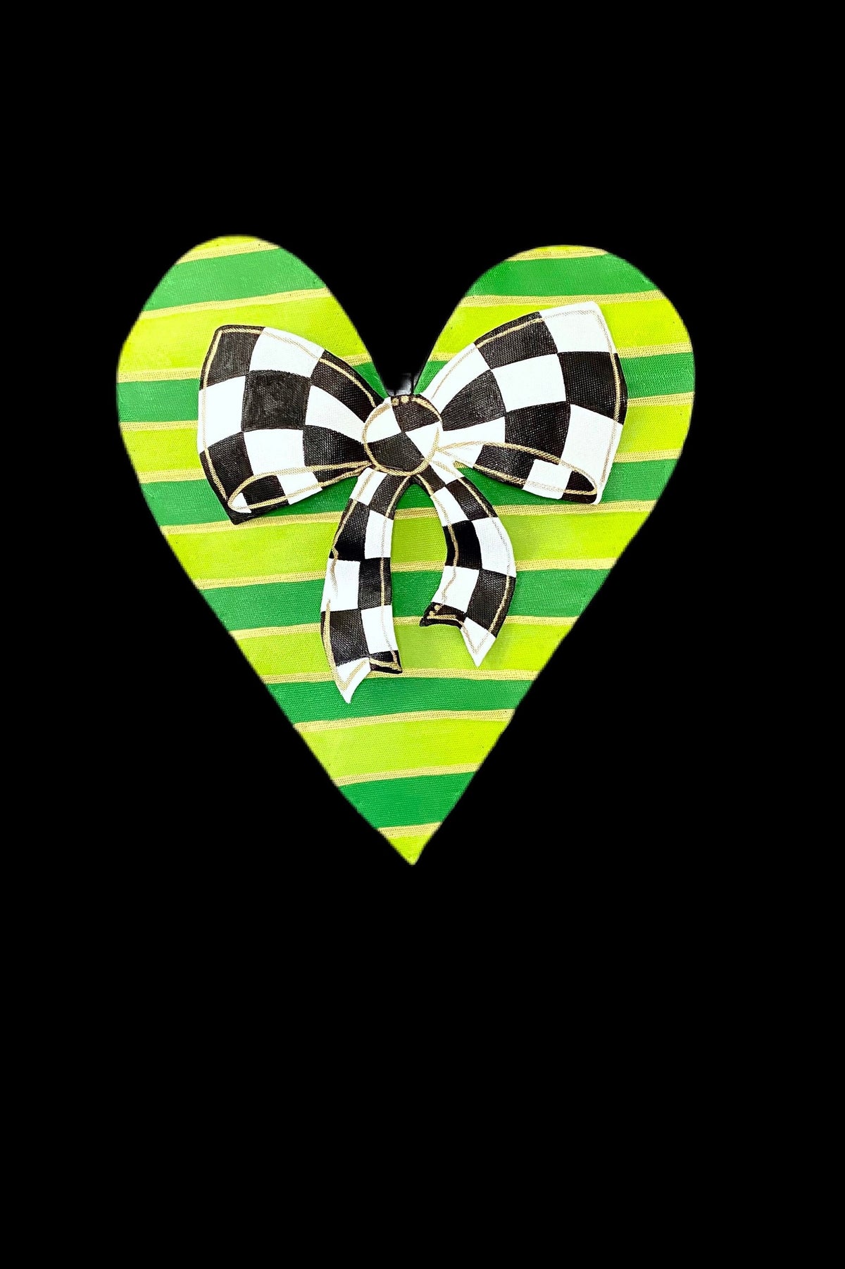 Green Striped St. Patricks Day Heart with Black and White check Bow Door Hanger Wreath