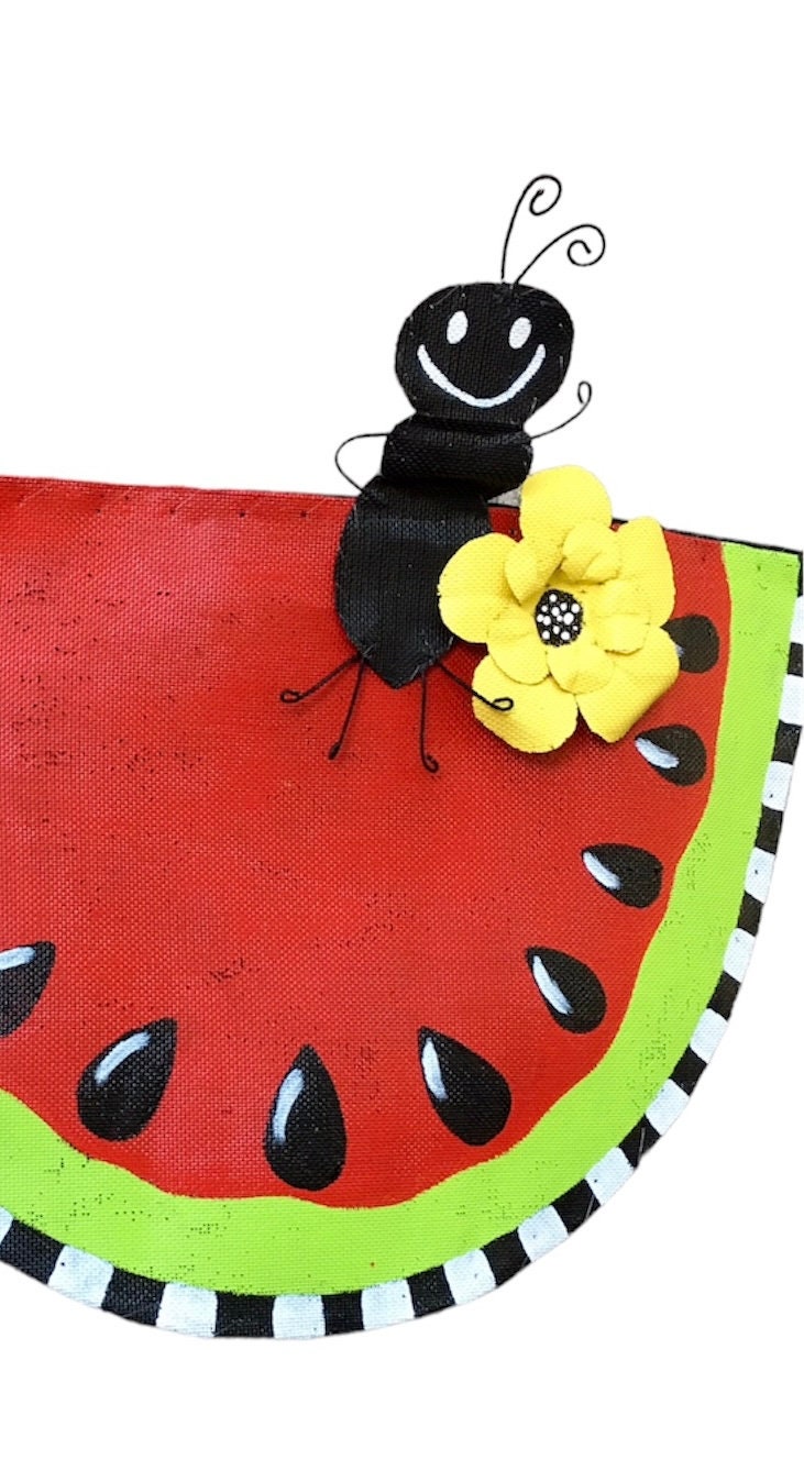 Aluminum Screen Wire Spring Summer Watermelon with Ant and Flower Door Hanger Wreath