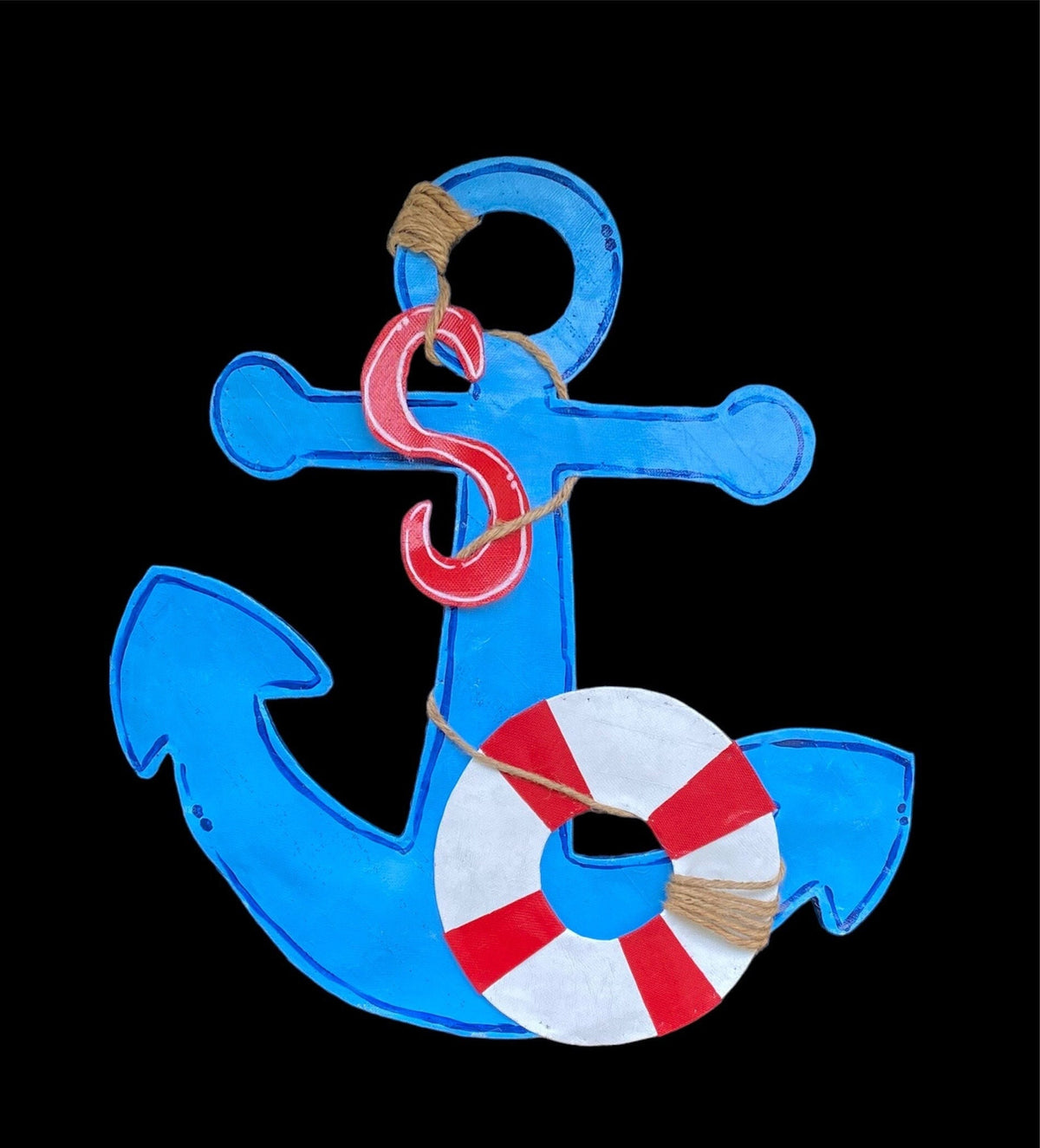 Personalized Aluminum Screen Wire Red White and Blue Anchor Beach Lake House Decor Door Hanger Wreath