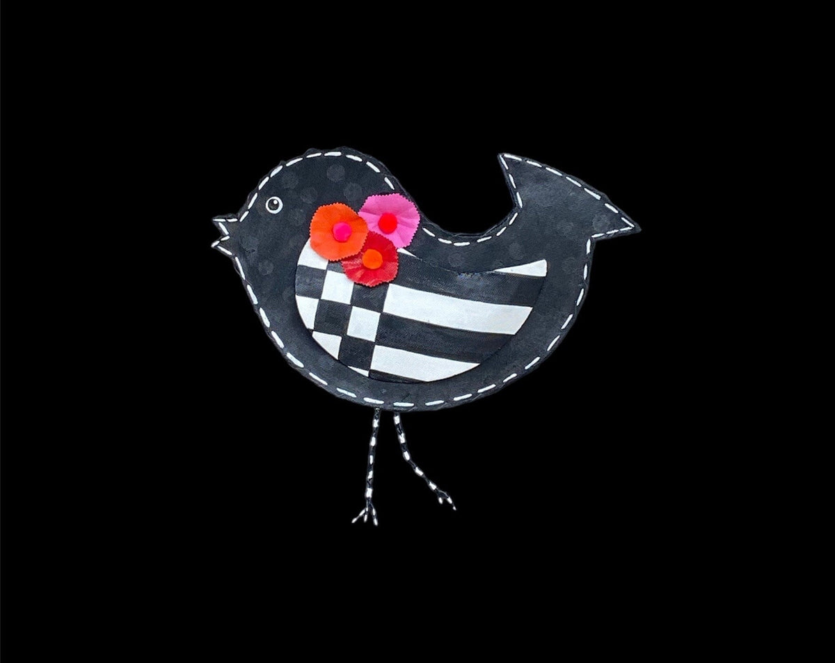 Aluminum Screen wire Black Bird with Pink Orange Red Flowers Door Hanger Wreath Decor