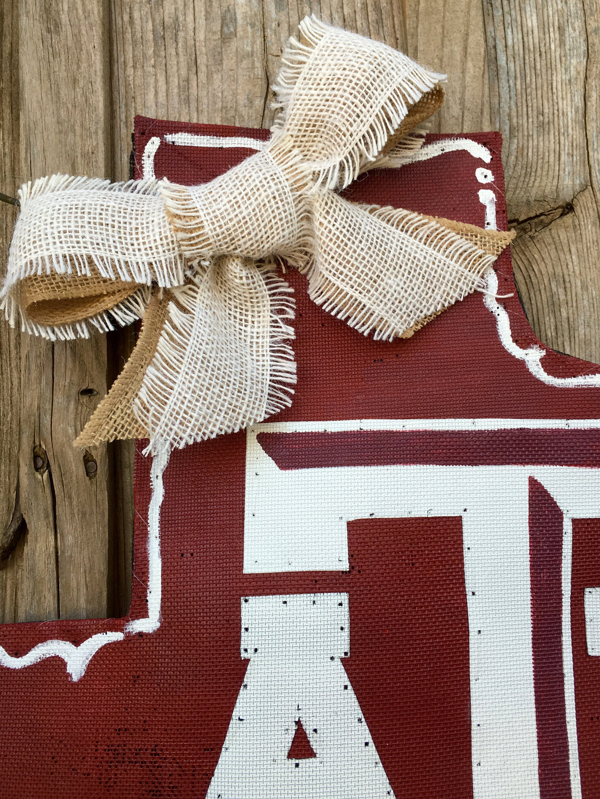 Texas A&M Gift / Texas AM Door Hanger /Screen Wire Maroon and White Texas Shaped Texas A and M Door Hanger Wreath Decor