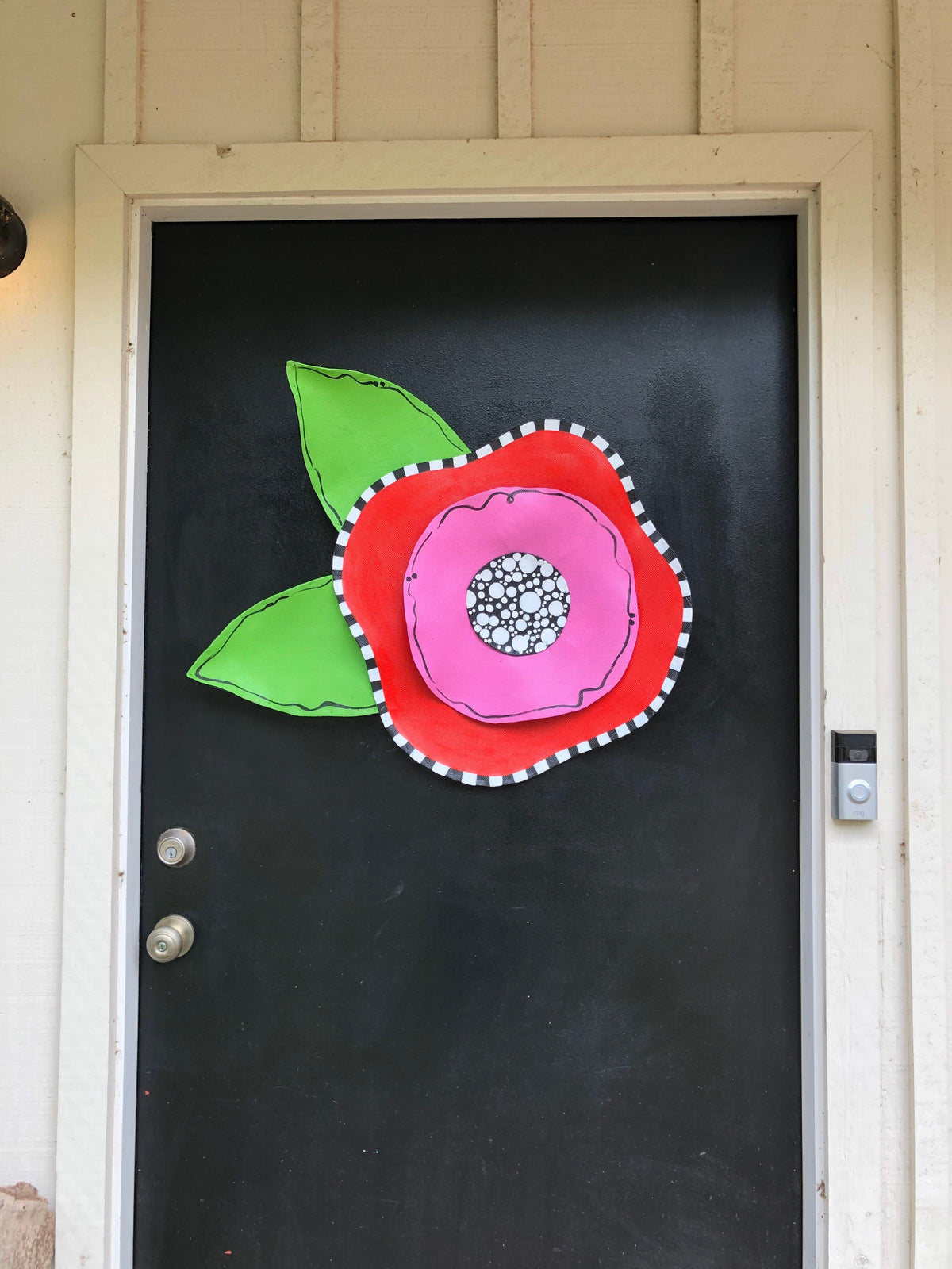Spring Door Hanger / SUMMER DOOR HANGER / Screen Wire Extra Large Pink and Red Layered Flower with  Dot Center Door Hanger Wall Decor Wreath