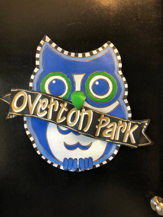 Overton Park Owls Screen Wire Blue and Green Owl Door Hanger with Banner