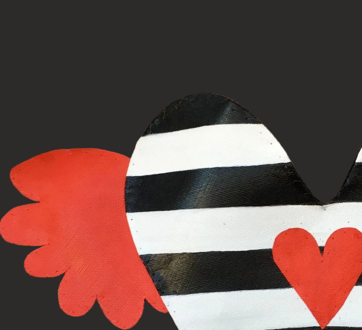 VALENTINES DOOR DECOR / Screen Wire Valentines Day Large Black and White Striped Heart with Red Wings Doornament Door Hanger Wreath Decor