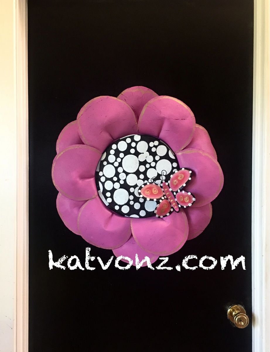 Bright Pink Screen Wire Flower With Butterfly