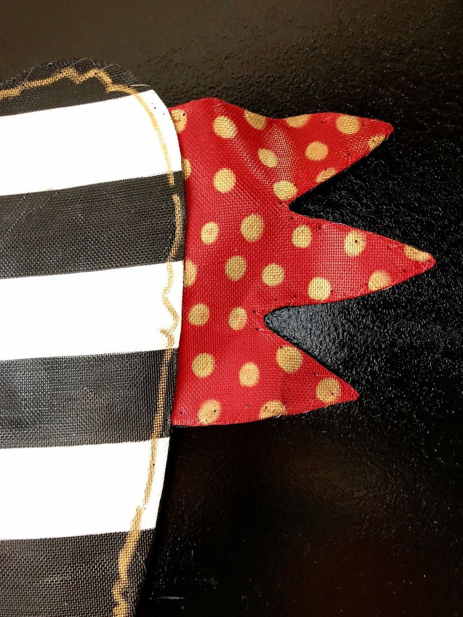 VALENTINES DOOR DECOR / Screen Wire Black and White Striped Valentines Heart with Gold Polka Dot Wings Door Hanger Wreath, Door Decoration
