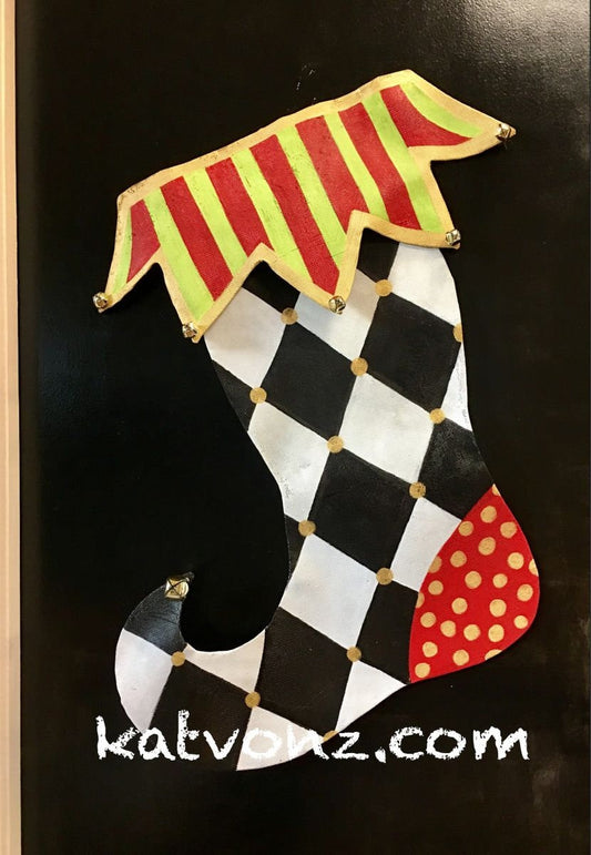 CHRISTMAS DOOR DECOR / Screen Wire Whimsical Christmas Stocking Doornament Door Hanger Wreath