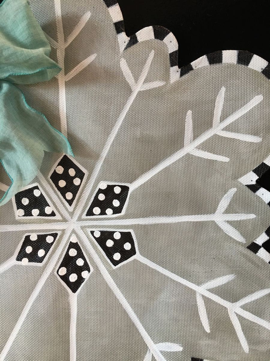 WINTER DOOR DECOR / Christmas Gift Idea Screen Wire Silver Snowflake with Bright Bow Doornament Door Hanger Wreath Decor