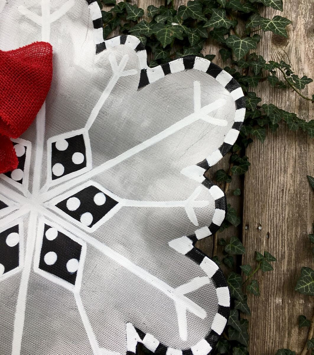 WINTER DOOR DECOR / Christmas Gift Idea Screen Wire Silver Snowflake with Bright Bow Doornament Door Hanger Wreath Decor
