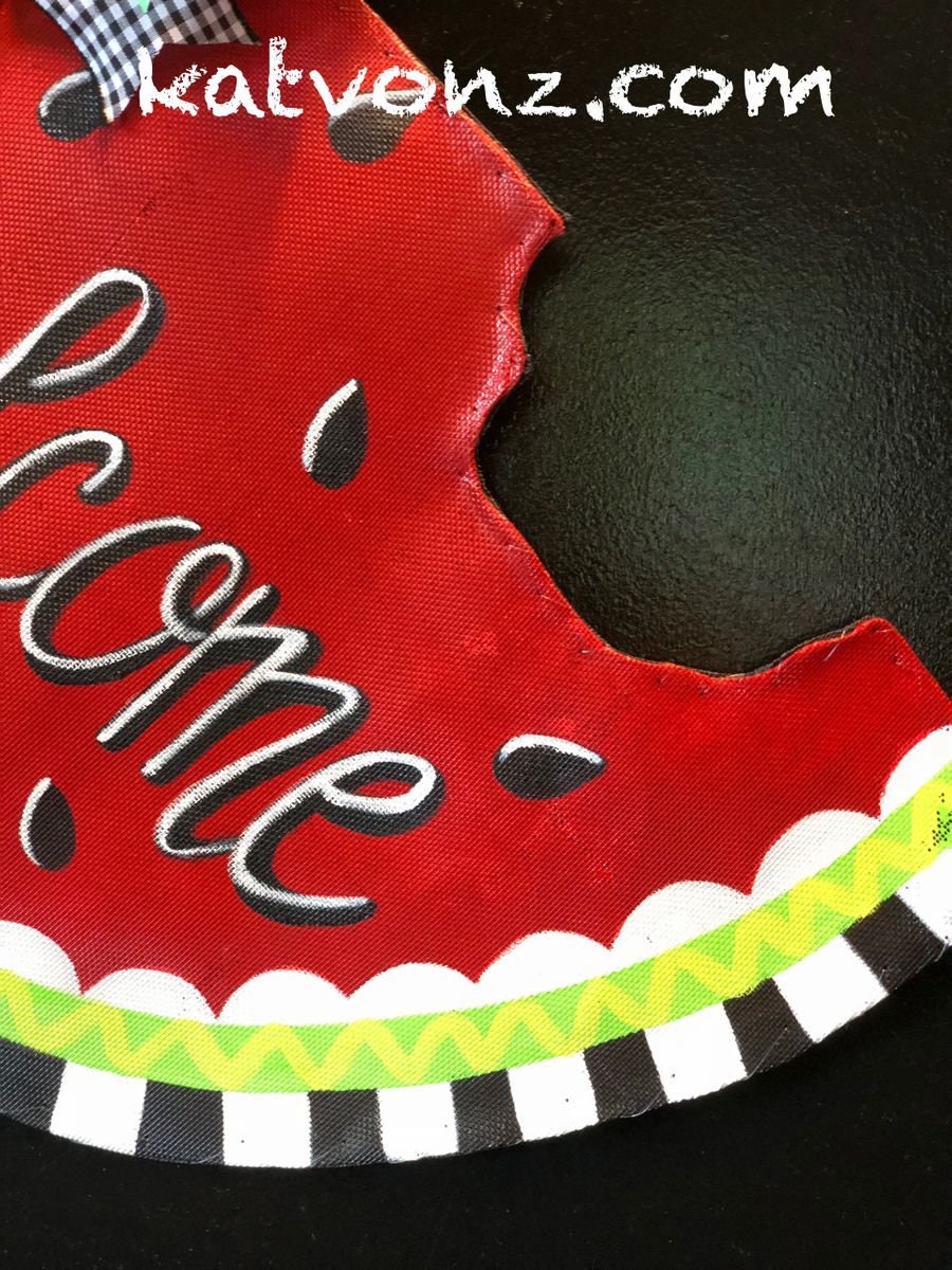 SUMMER DOOR DECOR / Large Welcome Watermelon Screen Wire Doornament Door Hanger