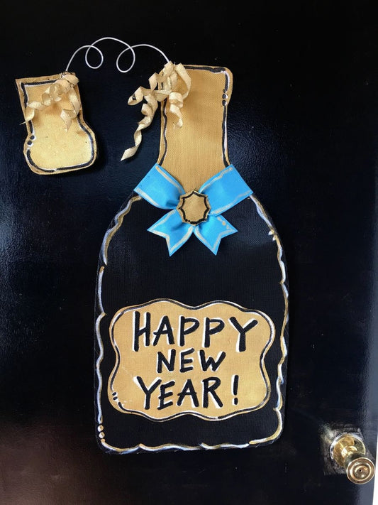 Happy New Year! Champagne Bottle Screen Wire Doornament