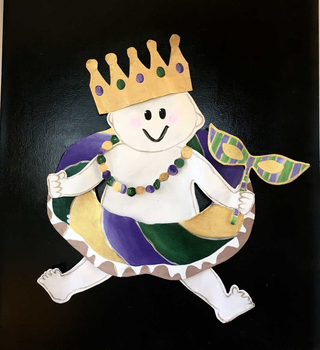 MARDI GRAS DOOR Decor / Large Screen Wire Mardi Gras Baby with King Cake Doornament Door Hanger Wreath