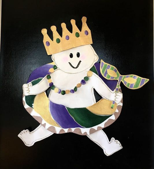 MARDI GRAS DOOR Decor / Large Screen Wire Mardi Gras Baby with King Cake Doornament Door Hanger Wreath