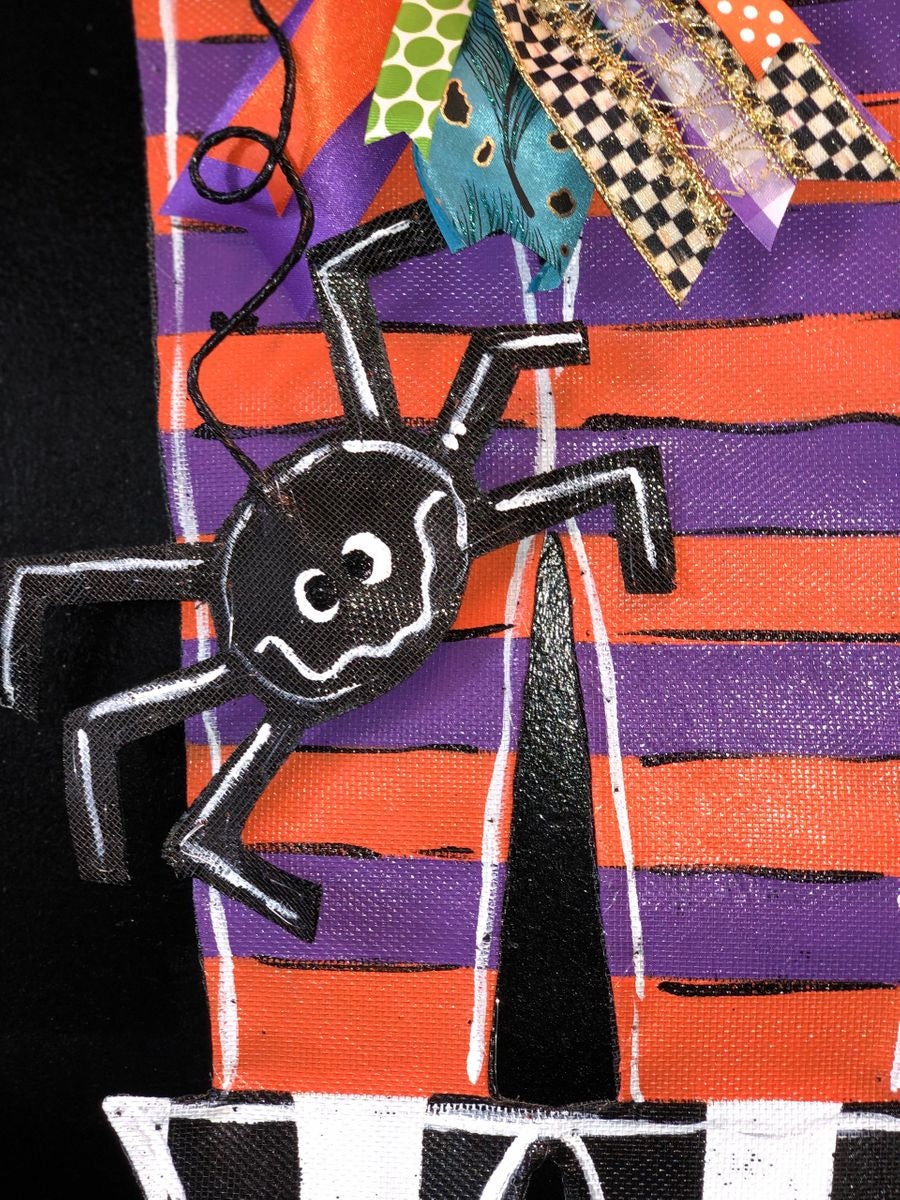 HALLOWEEN DOOR DECOR ? Super Sized Screen Wire Witches Boots and Stockings with Bright Bow Doornament Door Hanger Wreath