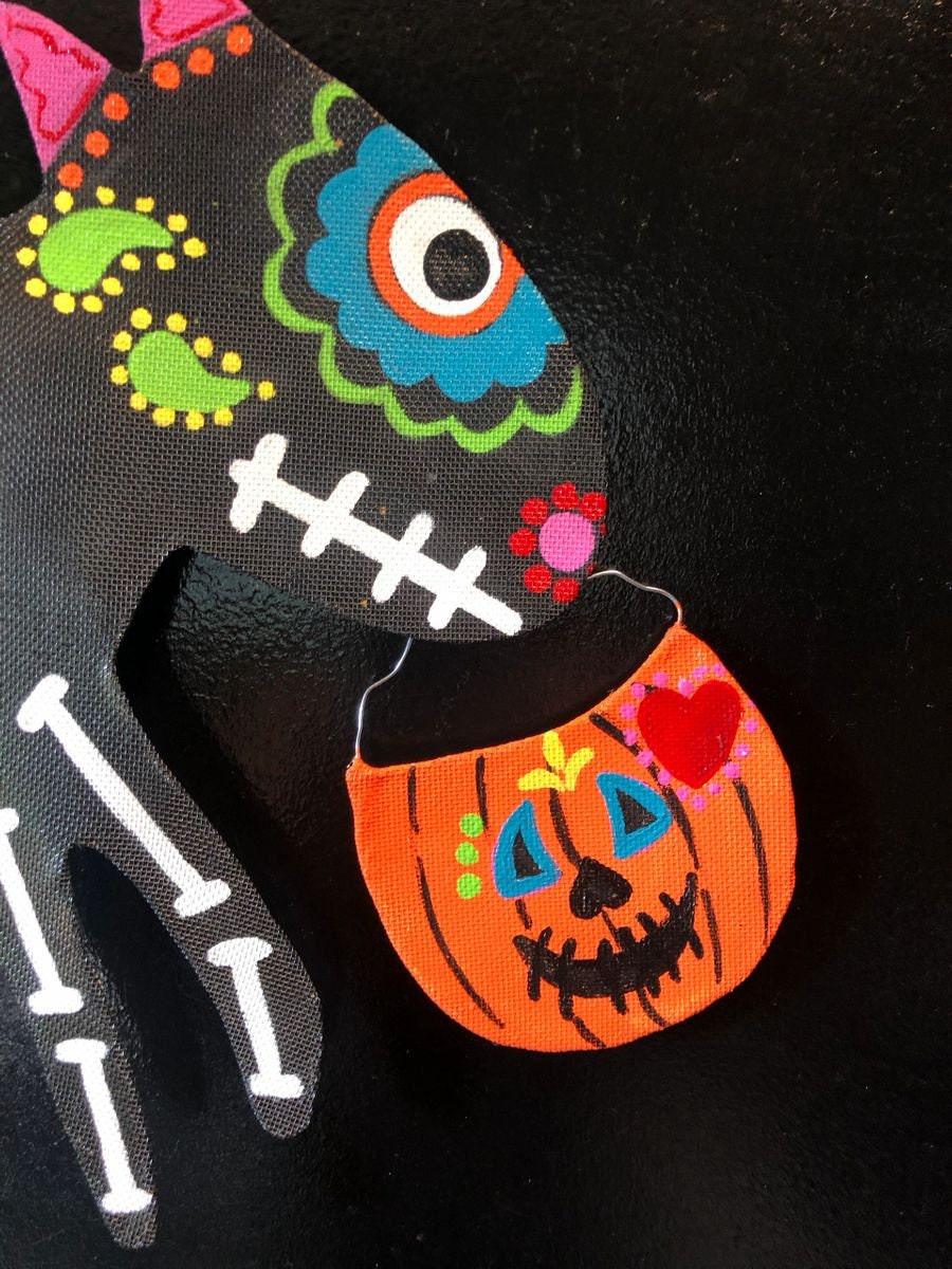 Halloween Door Decor / Screen Wire Halloween Day of the Dead Sugar Skull ANY DOG BREED with Pumpkin