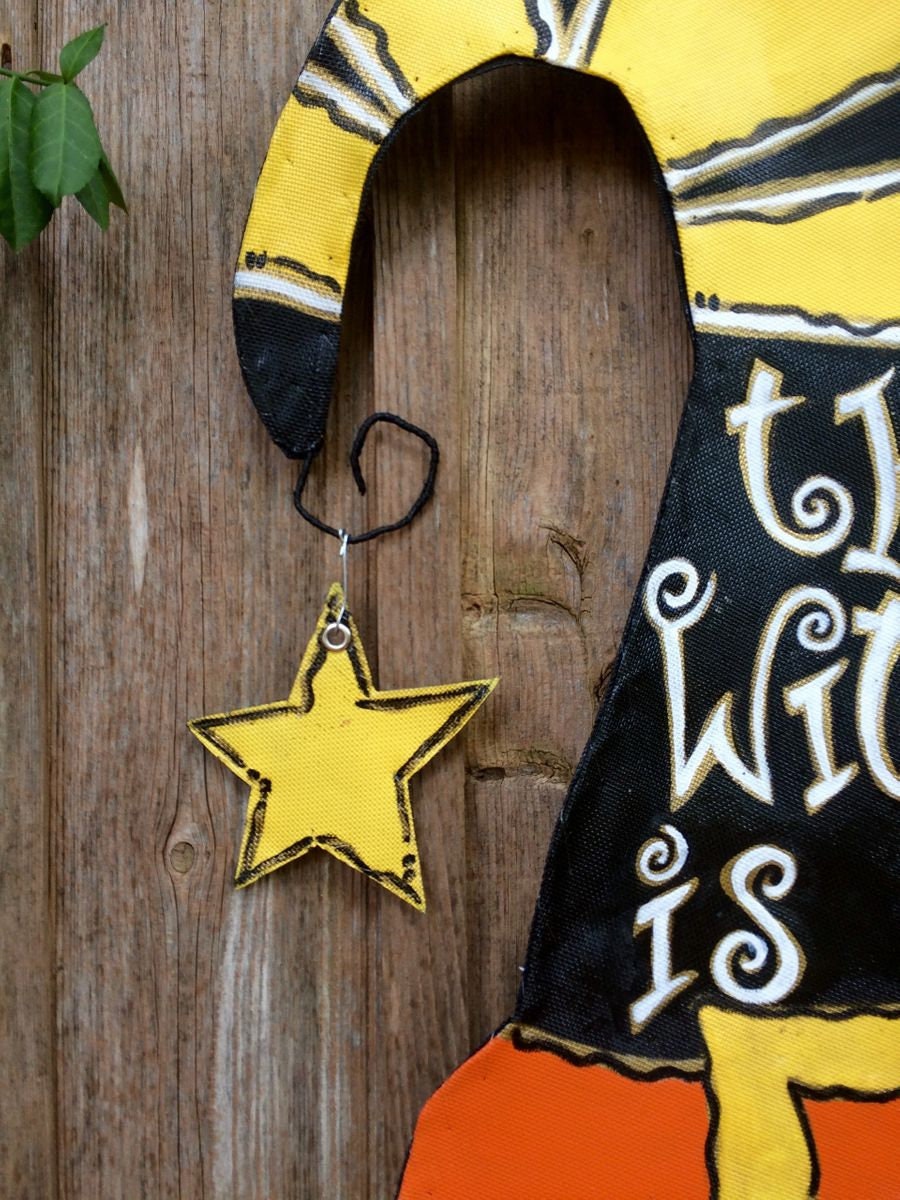 HALLOWEEN DOOR DECOR / Halloween Witches Hat with The Witch is In Door Hanger Wreath Decoration