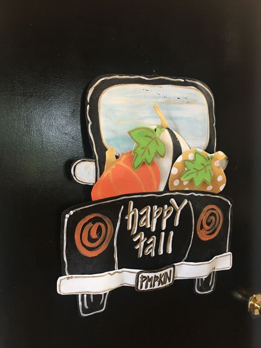 FALL DOOR DECOR / Screen Wire Happy Fall! Old Timer Truck Filled with Pumpkins