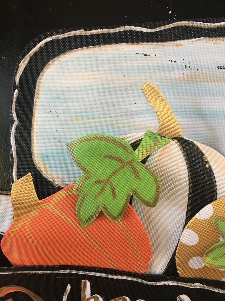 FALL DOOR DECOR / Screen Wire Happy Fall! Old Timer Truck Filled with Pumpkins