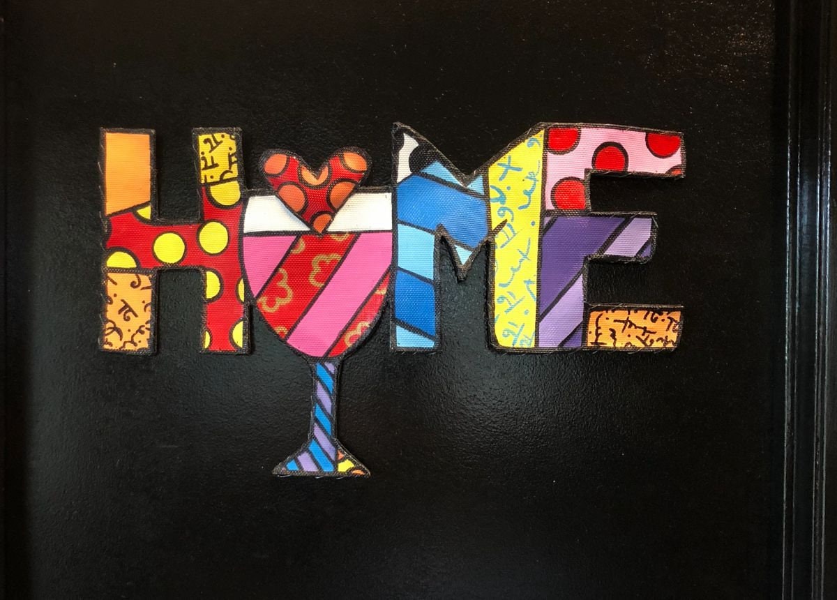 Spring Door HangerSPRING DOOR DECOR / Wine Lover Gift / Screen Wire Britto Art Inspired "Home" with Wine Glass Door Hanger Wreath