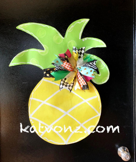 Spring Door HangerSPRING DOOR DECOR / Bright Yellow Screen Pineapple with Large Multicolor Bow