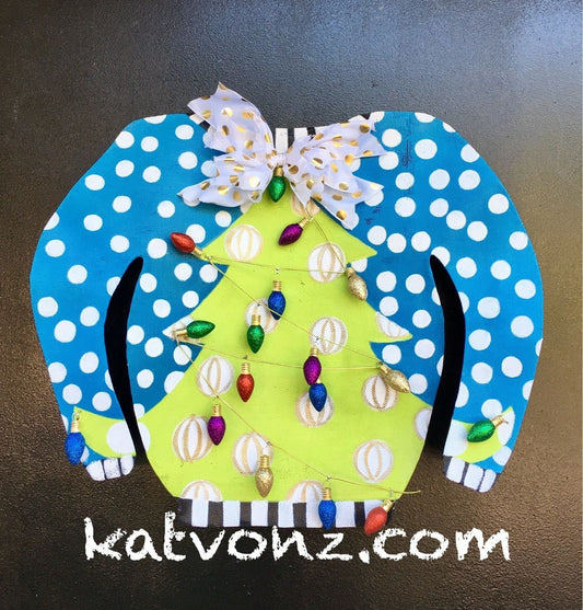 CHRISTMAS DOOR DECOR / Screen Wire Super Cute Whimsical Ugly Christmas Sweater Door Hanger Wreath