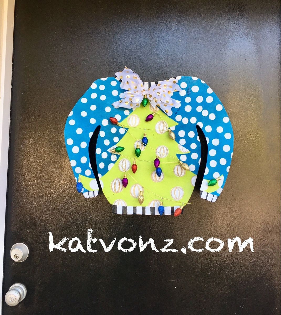 CHRISTMAS DOOR DECOR / Screen Wire Super Cute Whimsical Ugly Christmas Sweater Door Hanger Wreath