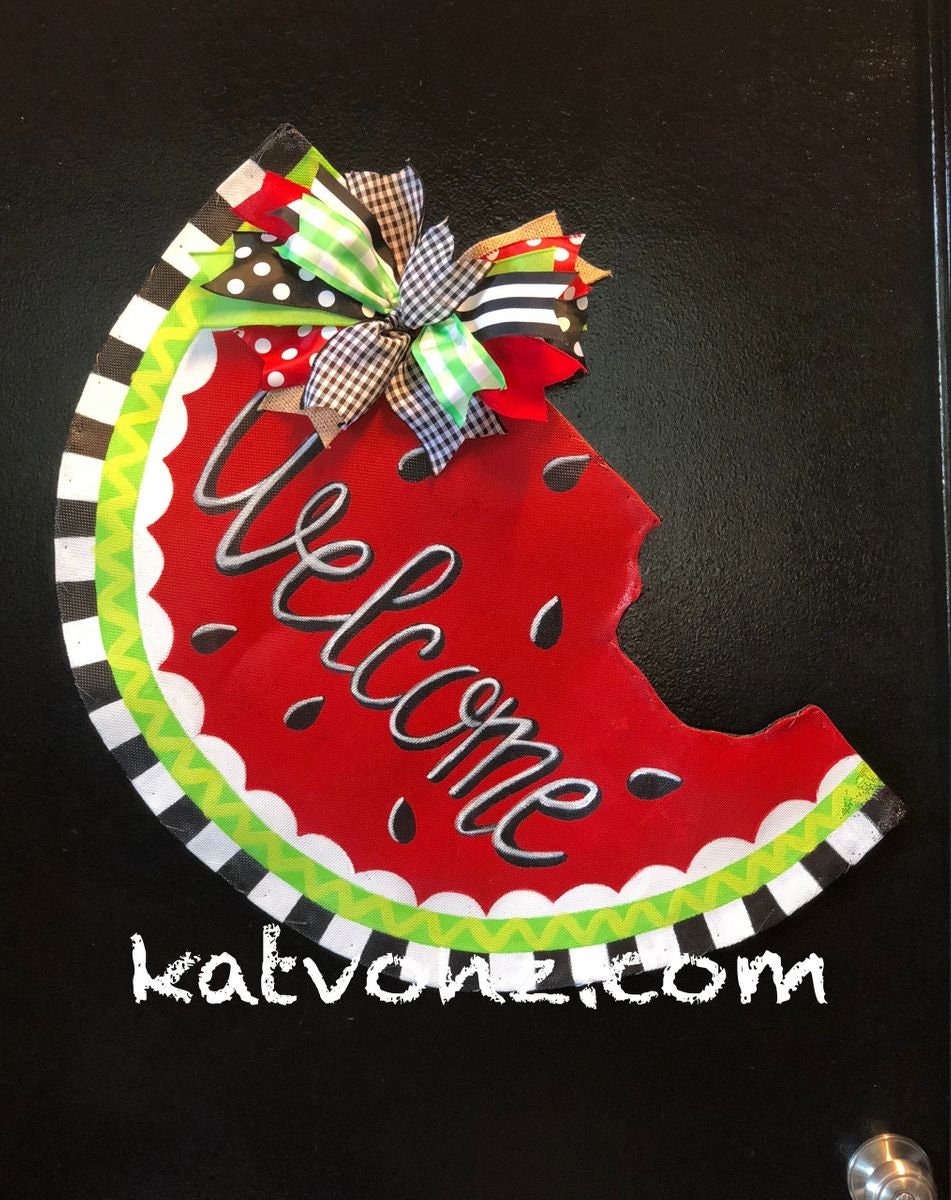 SUMMER DOOR DECOR / Large Welcome Watermelon Screen Wire Doornament Door Hanger