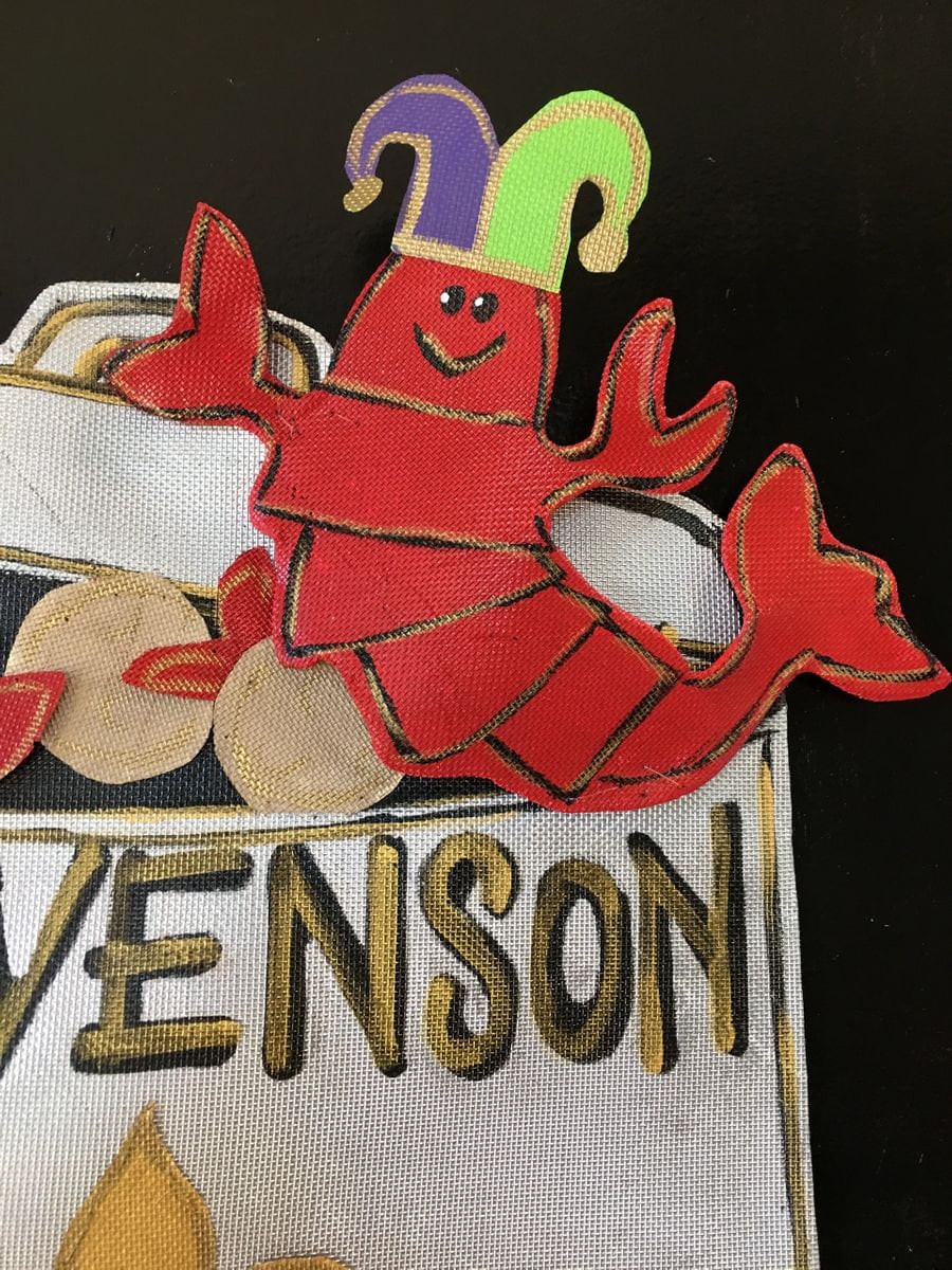 MARDI GRAS DOOR Decor / Screen Wire Large Personalized Pot of Cajun Crawfish Boil  Door Hanger Wreath Door Decoration