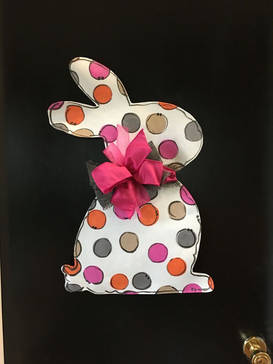 Bright Pink Spotted Screen Wire Easter Bunny with Matching Bow Doornament Door Hanger Wreath