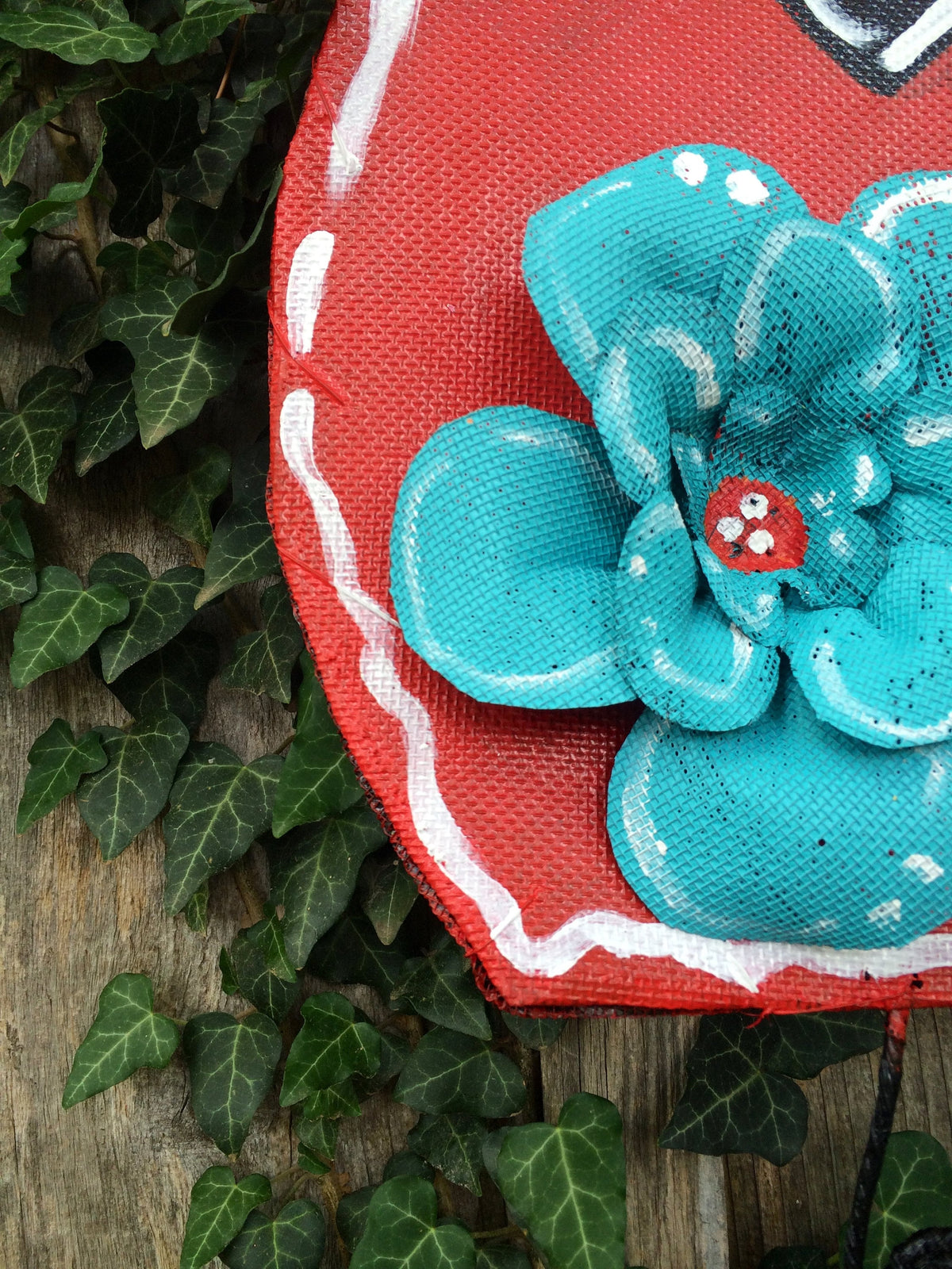 Spring Door Hanger / Aluminum Screen Wire Lady Bug with Turquoise Flower Doornament Door Hanger Wreath